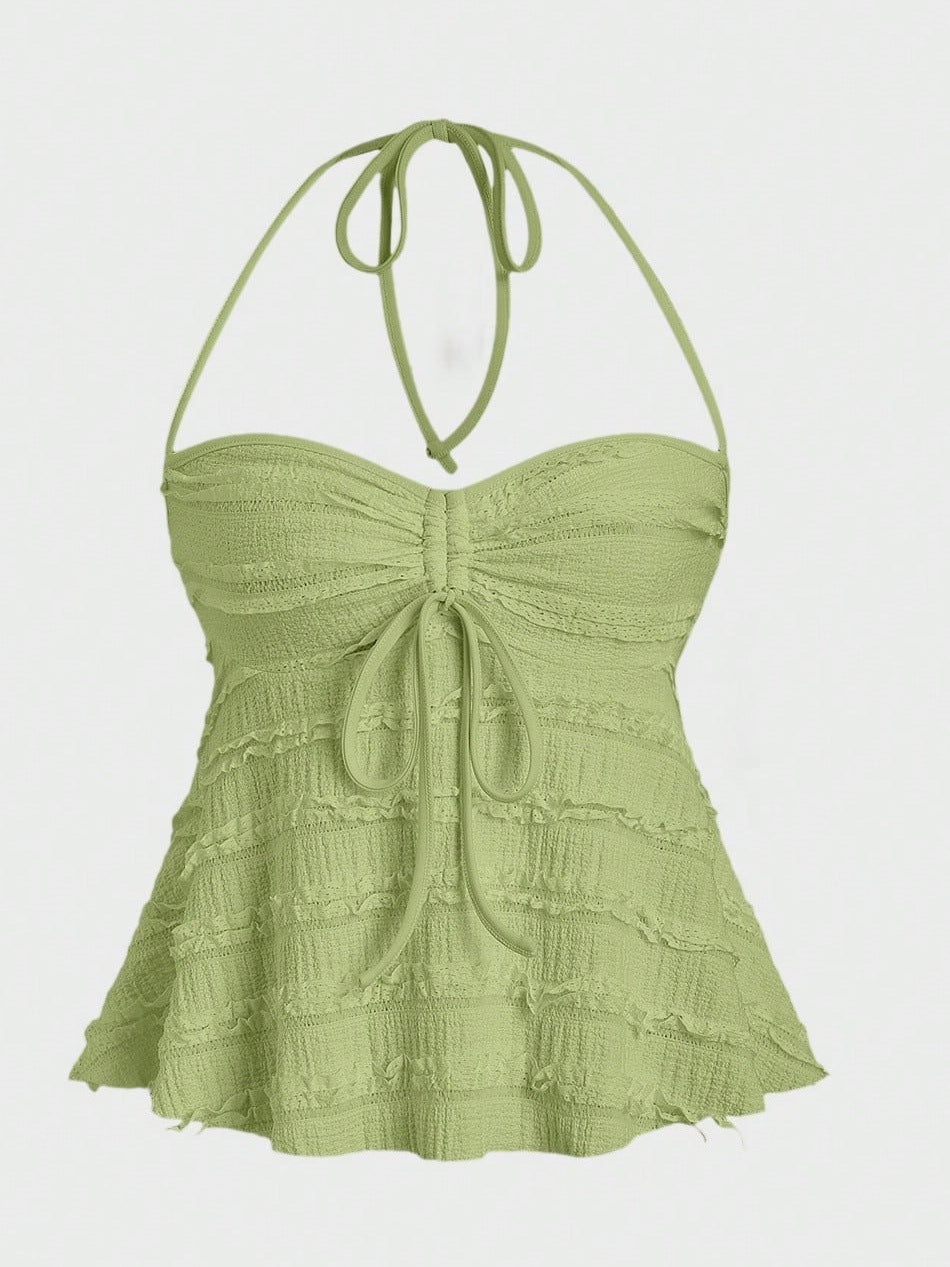 Women's Solid Color Casual Irregular Lace Up Halterneck Vest