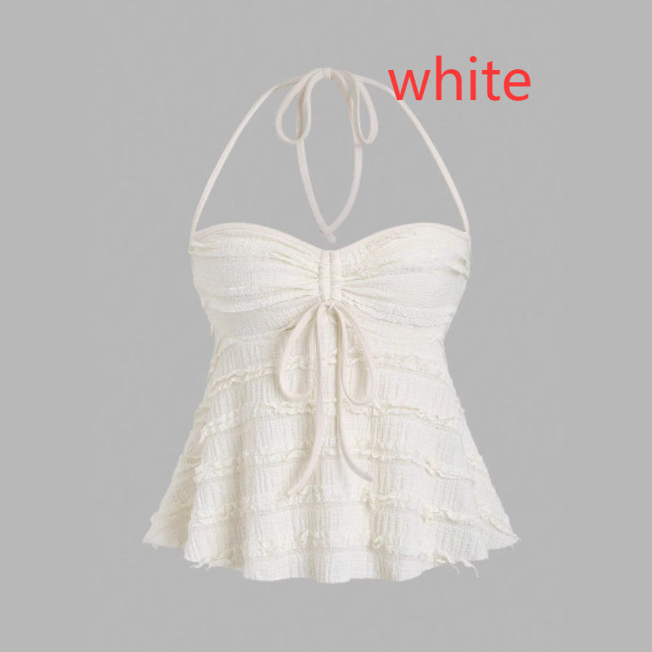 Women's Solid Color Casual Irregular Lace Up Halterneck Vest