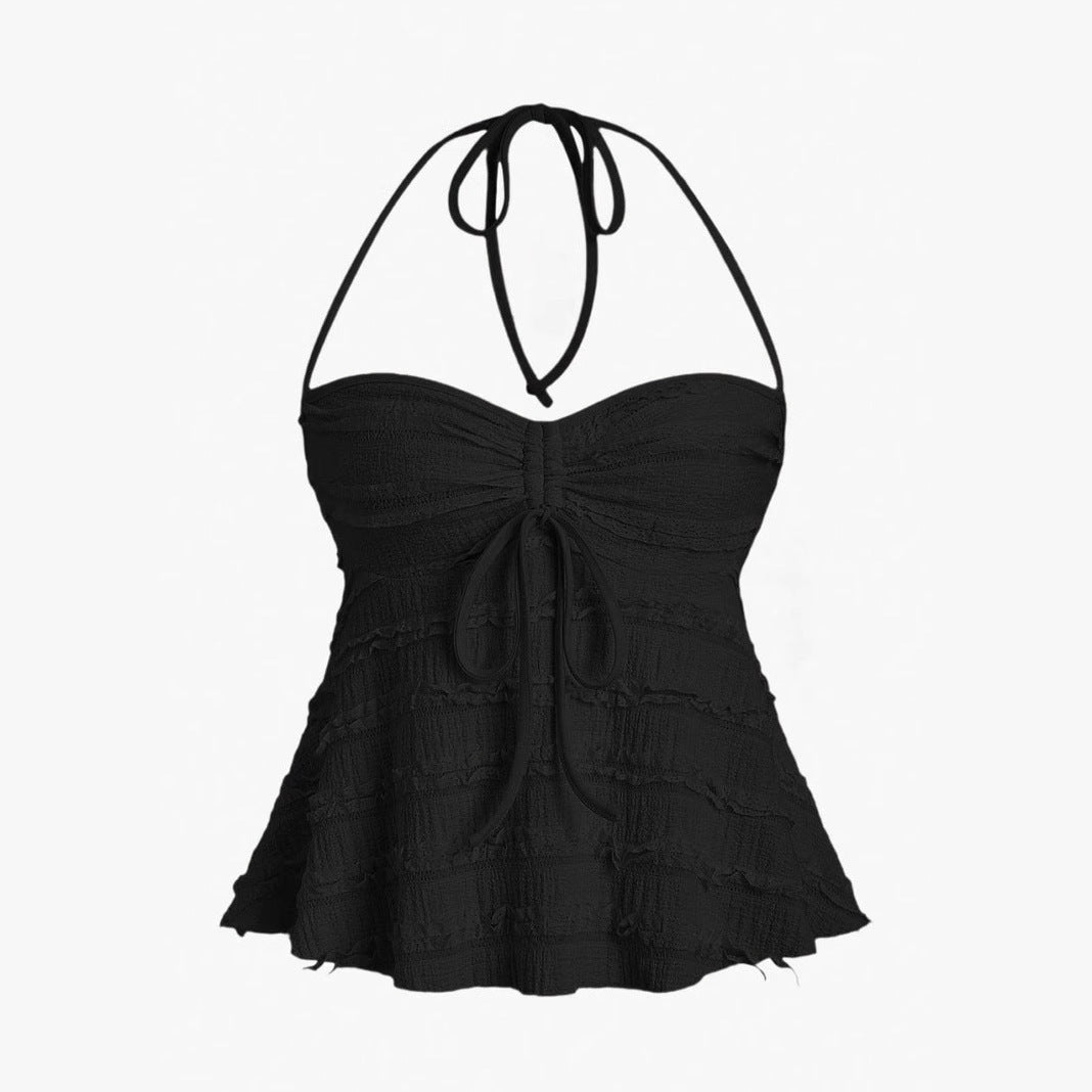 Women's Solid Color Casual Irregular Lace Up Halterneck Vest