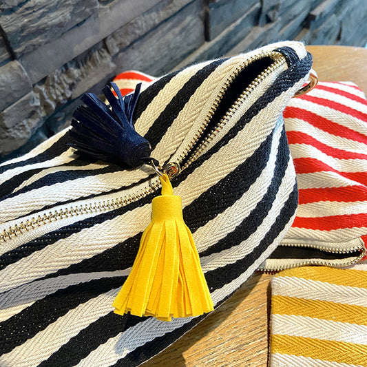 Striped Tassel Cosmetic Bag Zipper Canvas Cosmetic Bag