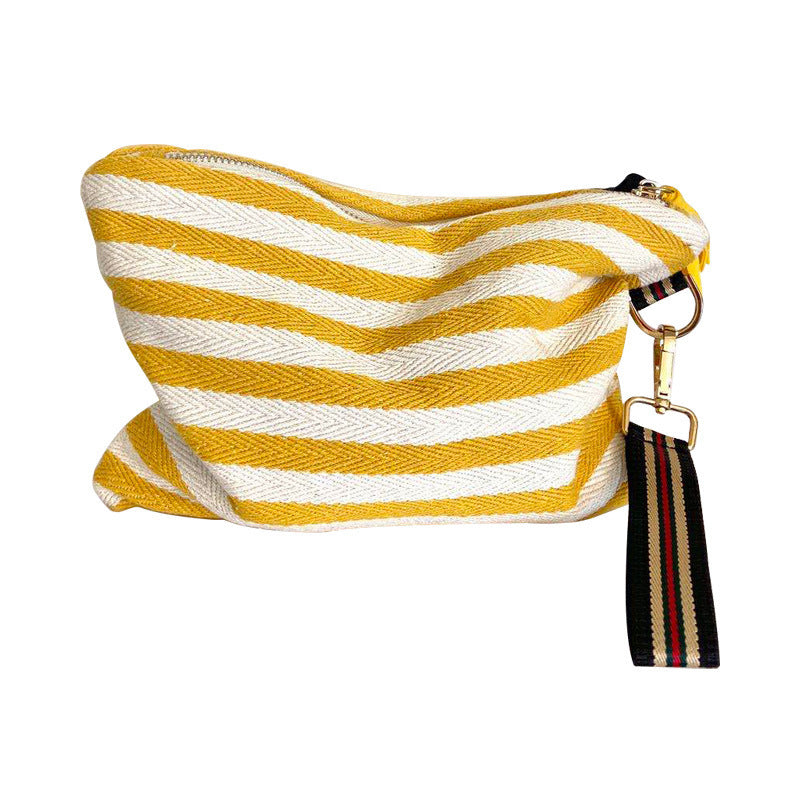 Striped Tassel Cosmetic Bag Zipper Canvas Cosmetic Bag