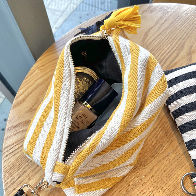 Striped Tassel Cosmetic Bag Zipper Canvas Cosmetic Bag