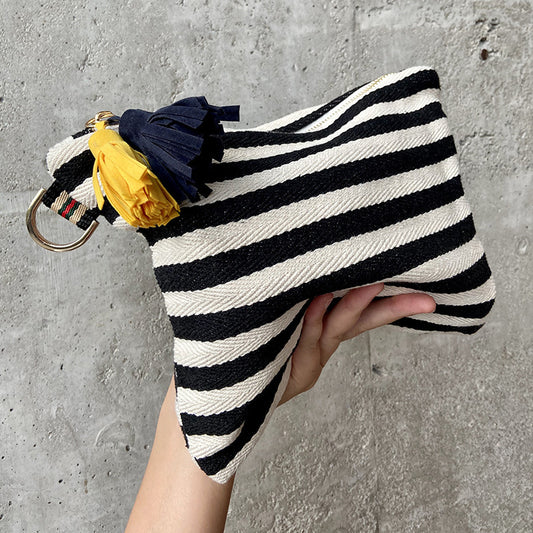 Striped Tassel Cosmetic Bag Zipper Canvas Cosmetic Bag