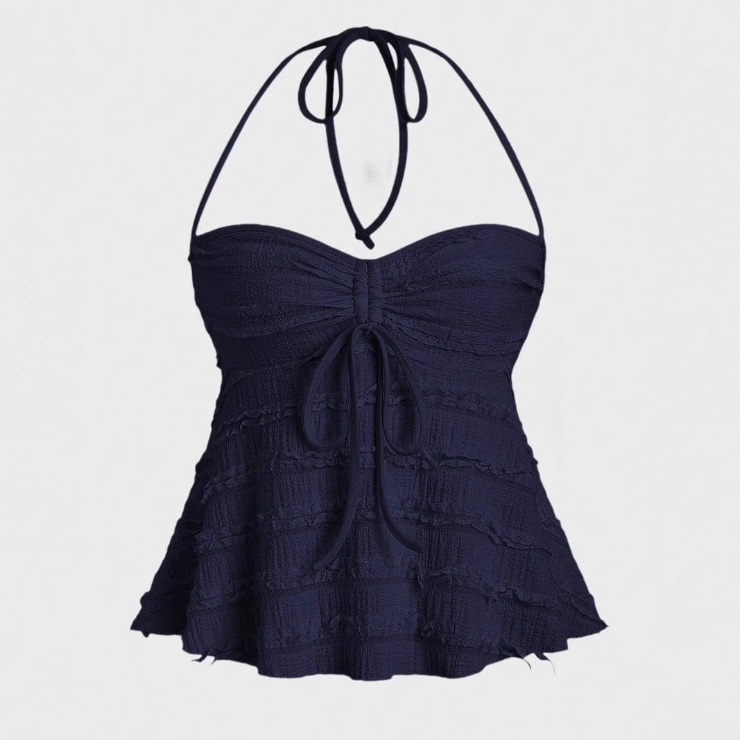 Women's Solid Color Casual Irregular Lace Up Halterneck Vest