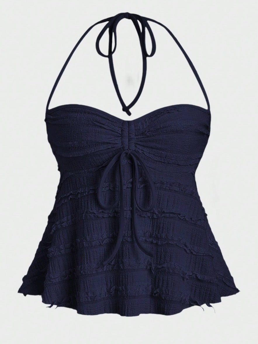 Women's Solid Color Casual Irregular Lace Up Halterneck Vest