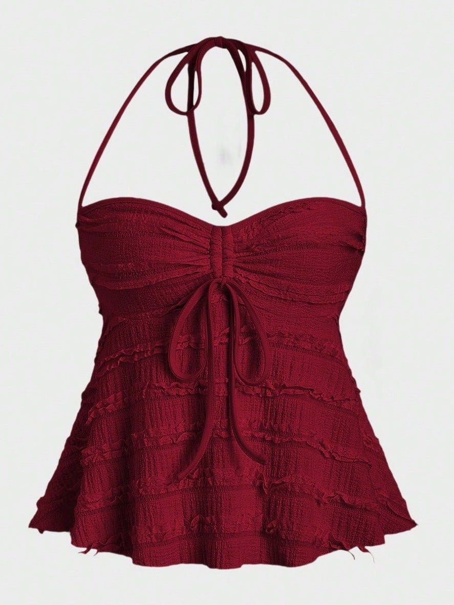 Women's Solid Color Casual Irregular Lace Up Halterneck Vest