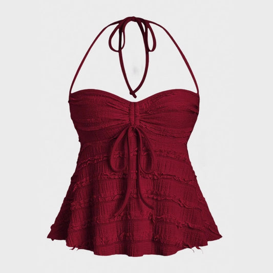 Women's Solid Color Casual Irregular Lace Up Halterneck Vest